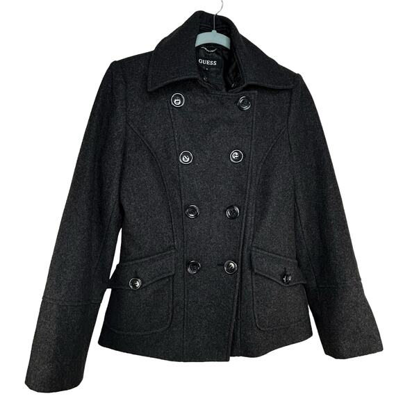 GUESS Wool Peacoat Charcoal Gray Double Breasted Dark Academia Women's Size S - Picture 1 of 7